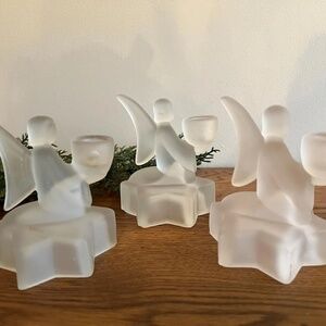 Frosted Glass Angel Candle Holders – Set of 3 | Christmas Angel Candlesticks